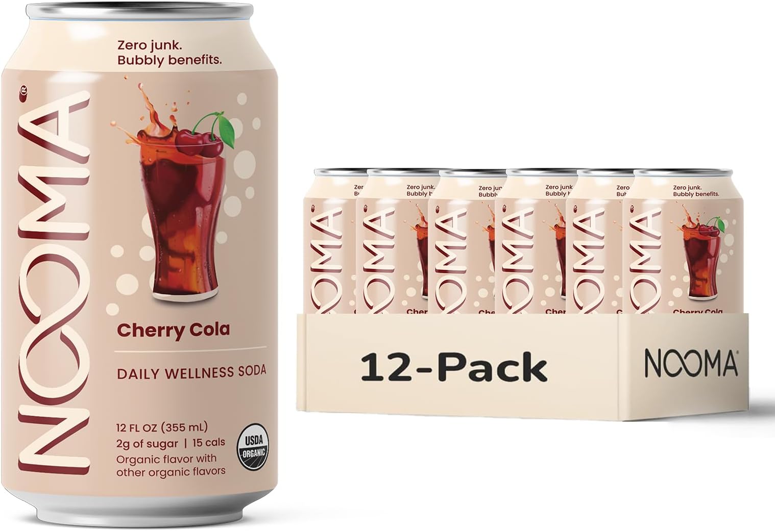 Daily Wellness Soda - Low Calorie & Low Sugar Healthy Soda - Organic & No Sucralose or Aspartame - Supports Muscle Recovery & Immune System - Vegan - Cherry Cola - 12 Pack (12oz each)