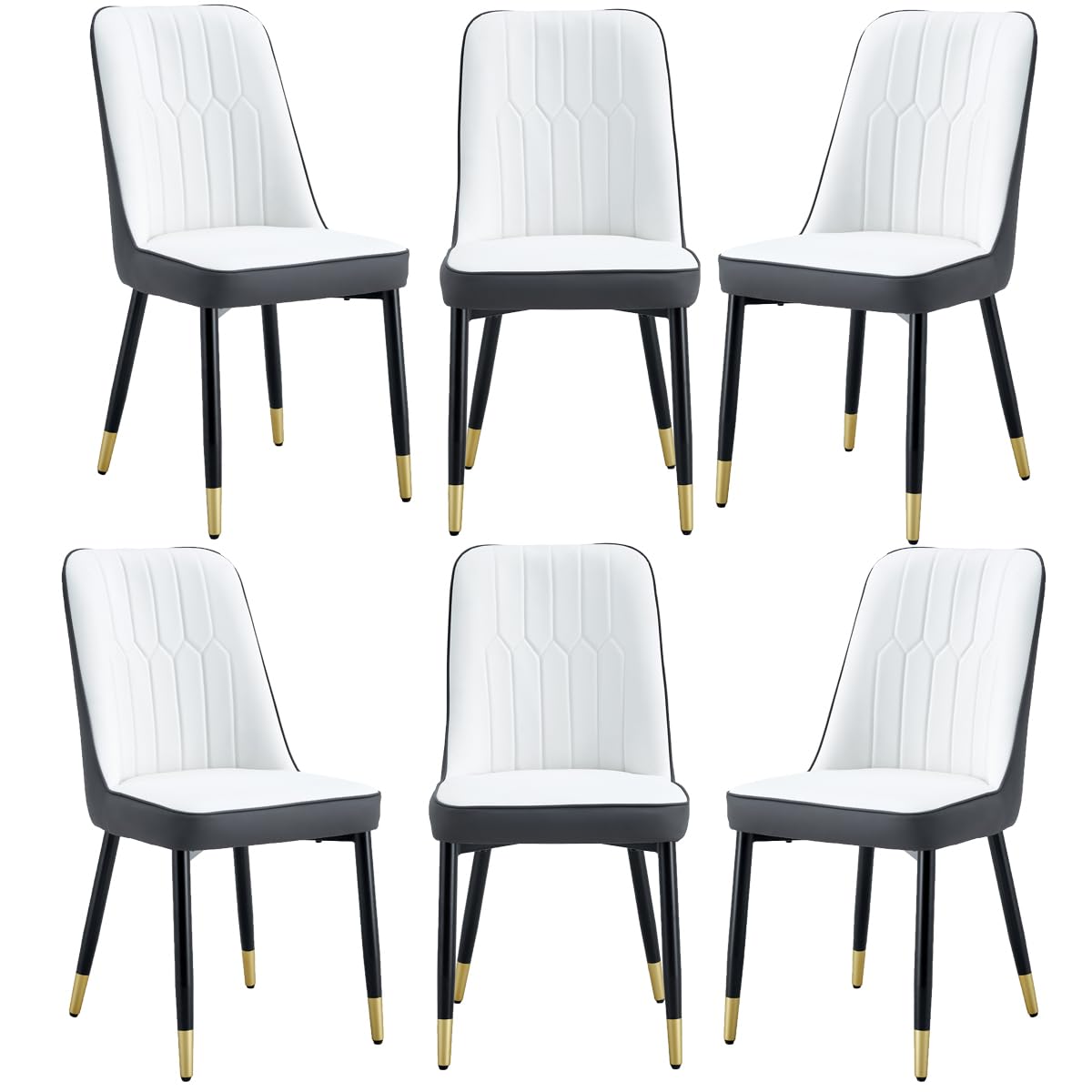 MUUOKY Dining Chairs Set of 6，Modern Dining Chairs, Equipped with PU Leather Backrest Cushions and Black Metal Legs, Suitable for Restaurants,