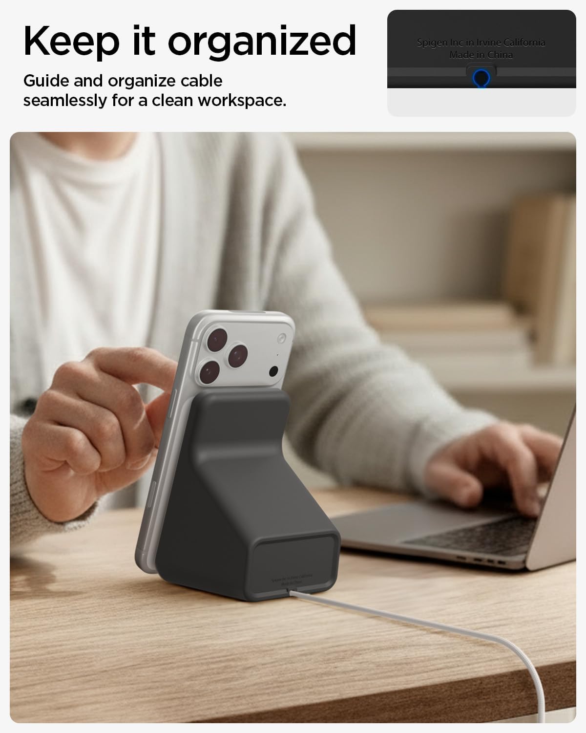 Spigen MagFit-Stand Designed for MagSafe Charger (25W) Stand Holder Case for Desk Nightstand Premium Silicone Compatible with 17/16/15/14/13/12 Series and More (Charger Not Included) - Black