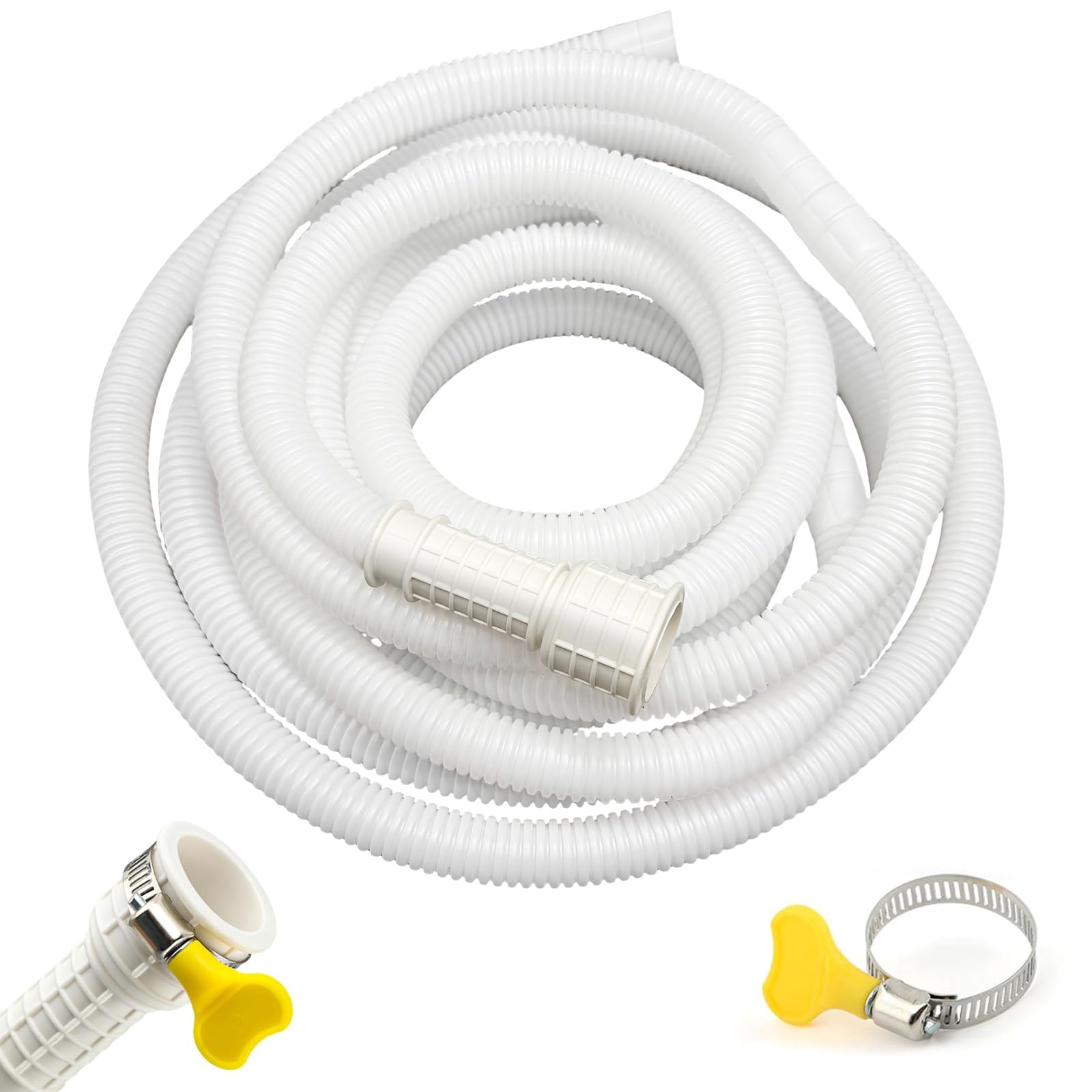 16.41Ft Air Conditioner Drain Hose, Universal Dehumidifier Drainage Hose with Cuttable Rubber Adapter & Connect Clamp Flexible Drainage Pipe for AC Units Washing Machine (White)