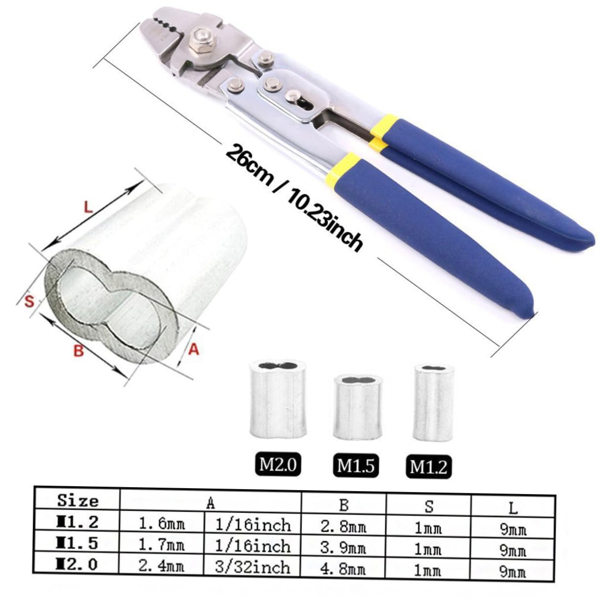 Pinza Crimpatrice per Cavo e Fune in Acciaio Inox Argento | Auto-bloccante, Alta Precisione, per Cavetto e Filo Metallico, Lavorazione Semplice e Affidabile