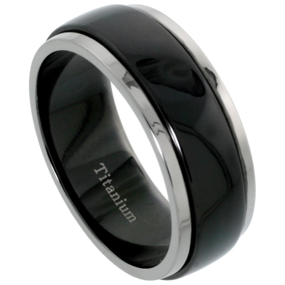 Sabrina Silver 8mm Black Titanium Wedding Band Spinner Ring Two Tone Finish Sizes 7-14.5