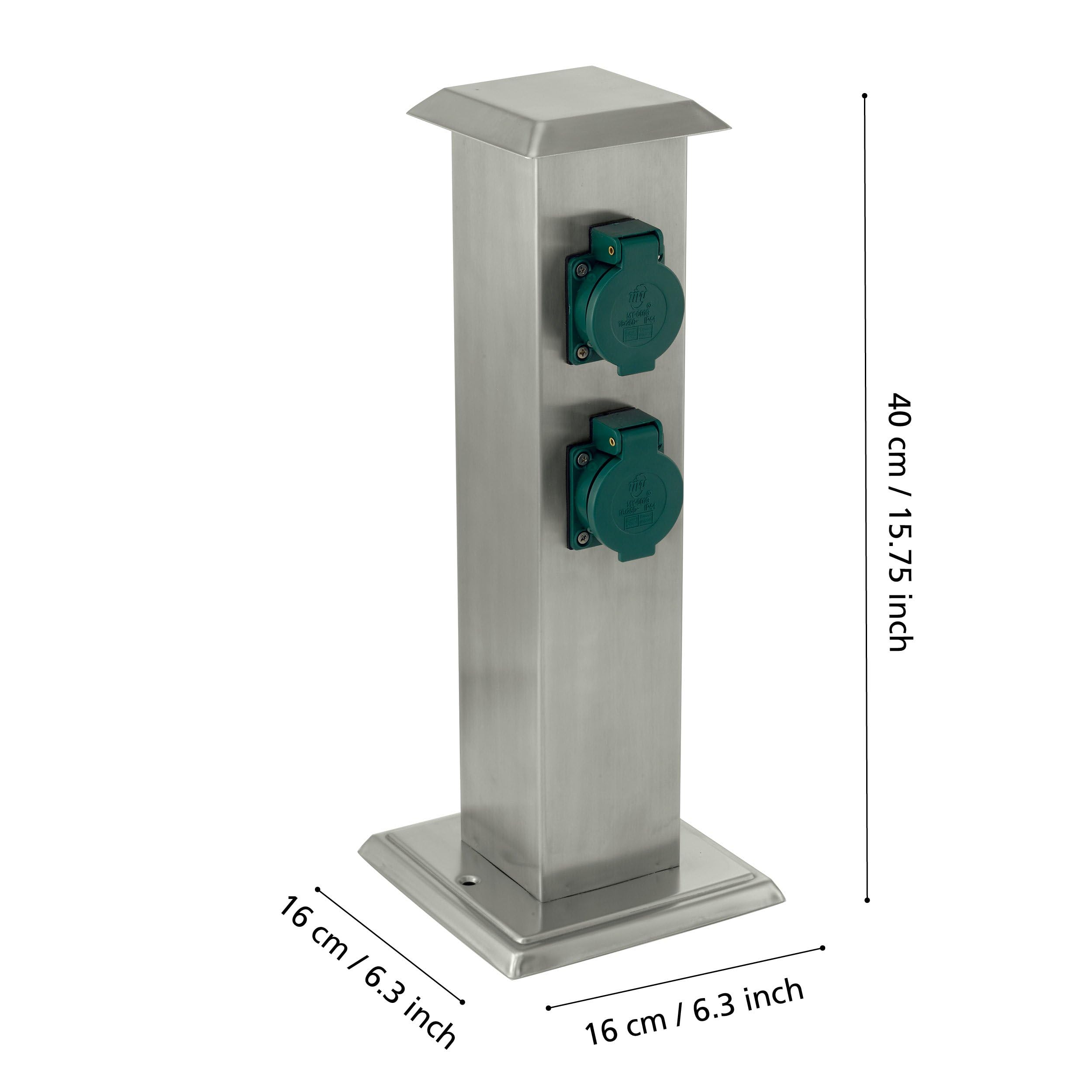 EGLO Outdoor Akcesoria Słup z gniazdami, Gniazdo ogrodowe, 4 gniazda | Materiał: stal nierdzewna i tworzywo sztuczne, Kolor: srebrny, zielony, IP44