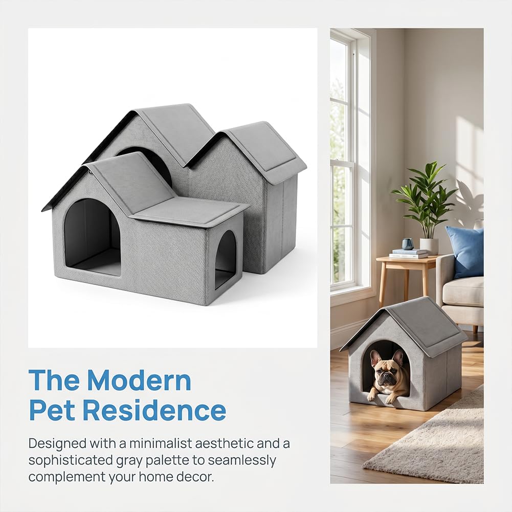 Pet Cooling House for Cats and Dogs, Foldable Outdoor Cat House with Ice Packs and Absorbent Cotton Bag, Insulated Pet Tent for Dog, Breathable Indoor Cooling Mat for Cats (Grey-M)