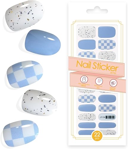 22 tiras de uñas libres de rayos UV, de larga duración, tiras de esmalte de uñas de gel brillantes con 2 almohadillas de preparación, 1 lima de uñas