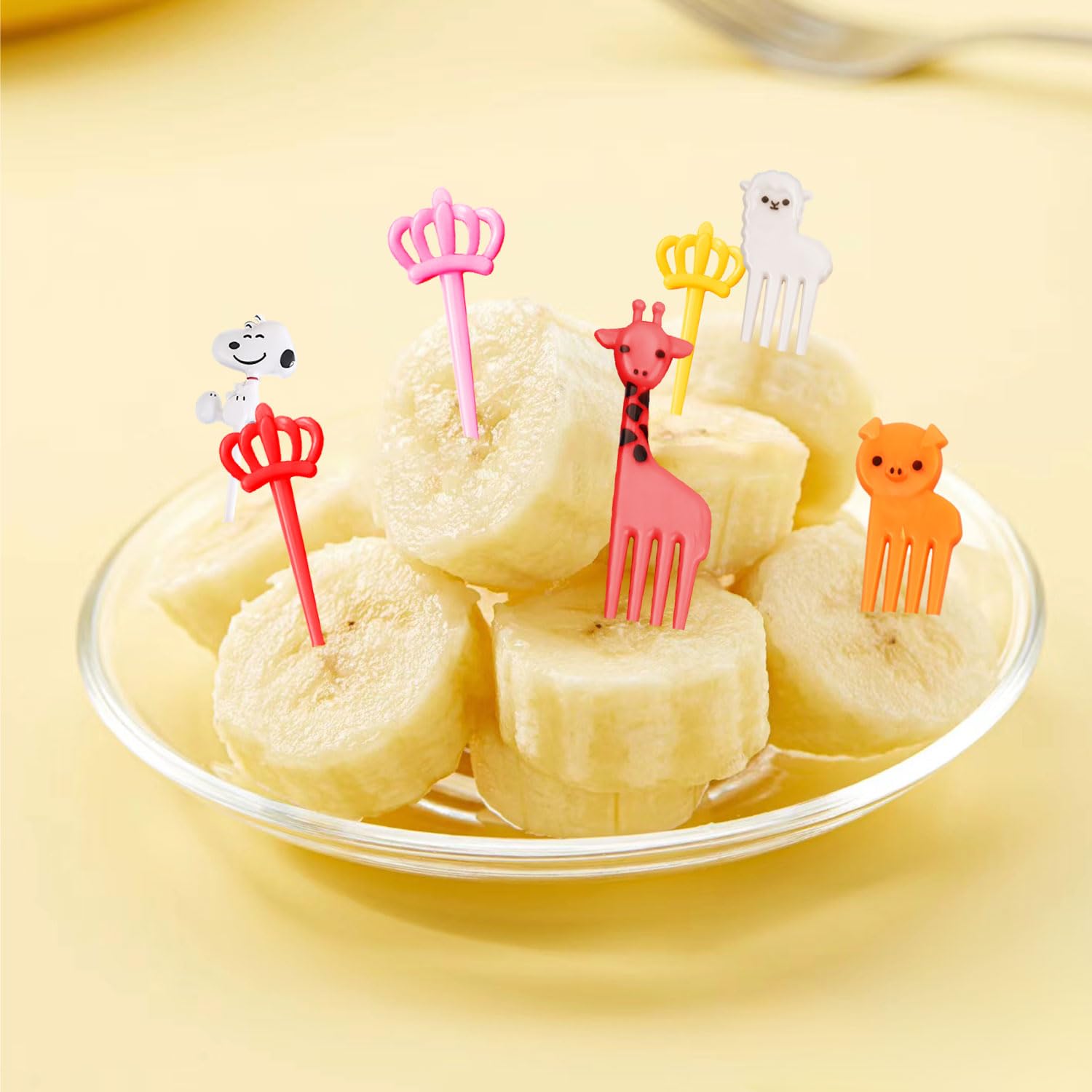 BendJoy 56PCS Fruit Fork For Kids, Cute Little Mini Cartoon Fork For Kids Eating, Toothpick Holder For Cake Dessert Pastry Party Reusable, Random Color 1