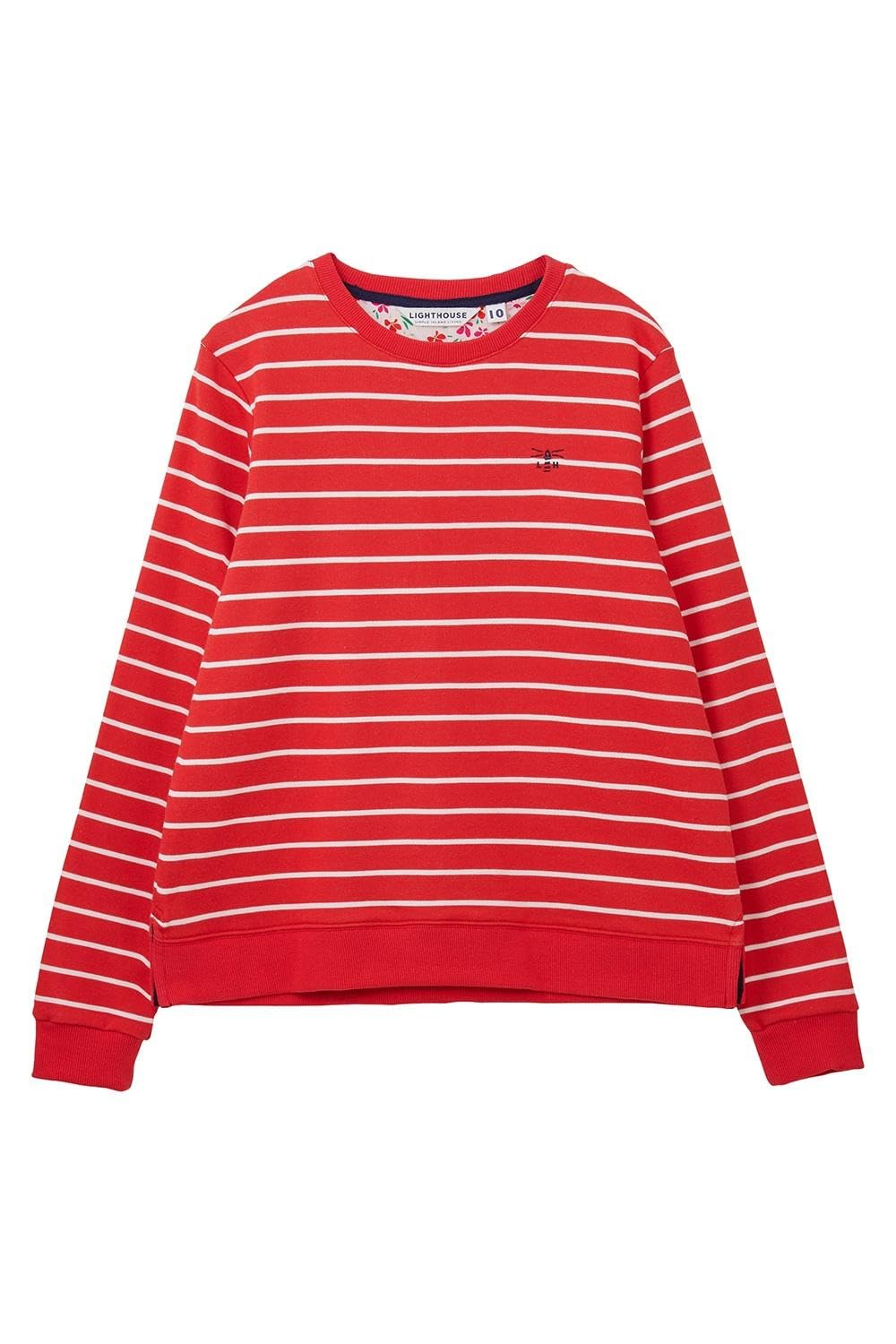 LightHouse Women's Seaside Jersey - Ladies Warm Crew Neck Sweater - Poppy Stripe - 12
