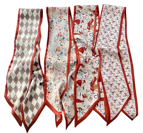 WENLOOY 4 Pack Purse Scarf Bags for Women Handbag Scarfs Band Lightweight Skinny Hair Neck Accessories Fashion Gifts