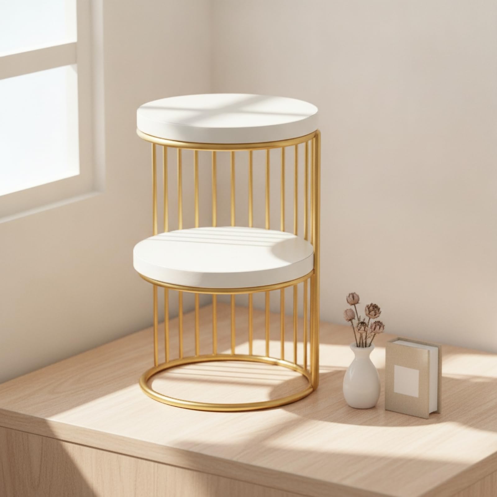 Tavolino da Comodino per Bambole Due Ripiani Bianco Tavolino Laterale Miniatura Facile da Montare Mobili per Allestimenti Hobby