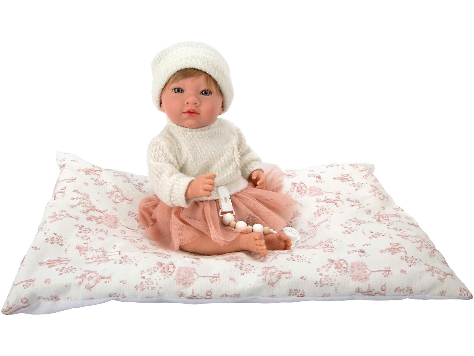ARIAS - Reborn 40 cm Julia. Bambino realistico con vestiti rosa e bianchi. Include cuscino, ciuccio, ciuccio, pannolino, libro della famiglia e certificato di autenticità. Giocattolo Bambini +3 anni