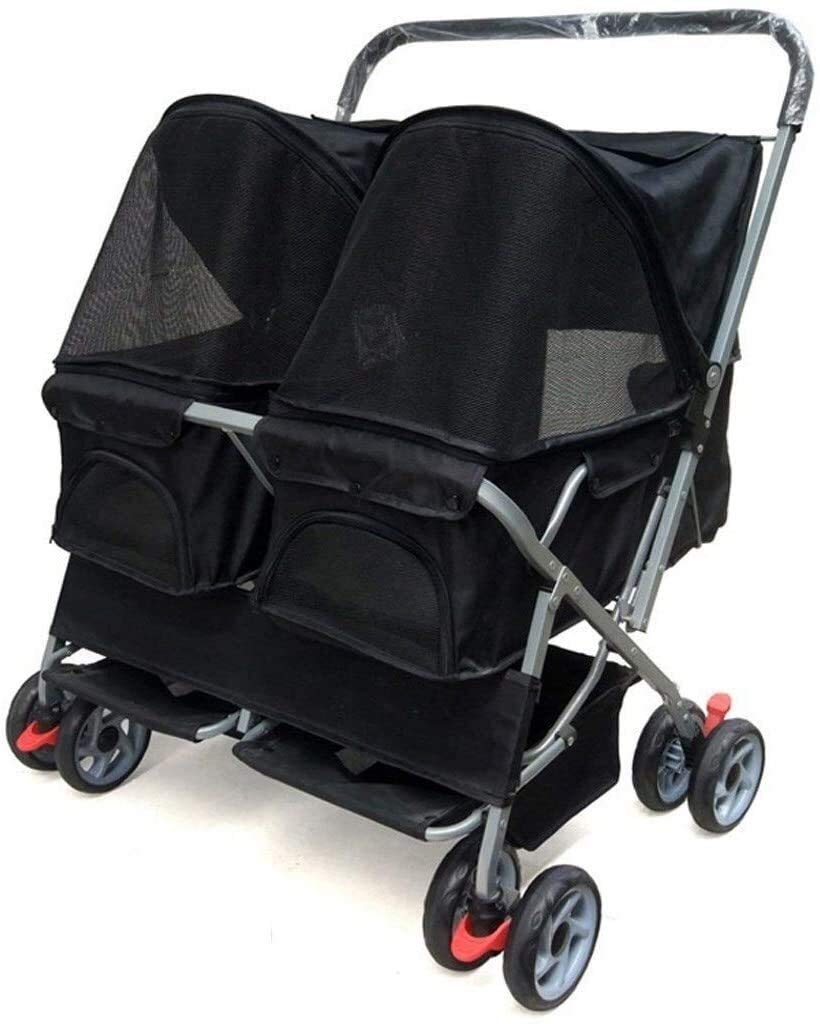 Carro para Mascotas, Cochecito de Viaje para Mascotas Cochecito para Perros Doble Carro de Viaje Plegable para Mascotas y Gatos (Color: Negro) Firme