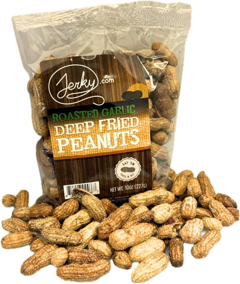 Jerky.com Deep Fried Peanuts in Shell Garlic Flavor 10oz - Original Garlic Flavor Peanuts - Inshell Peanuts for Human - USA Grown, Perfect Snack Food