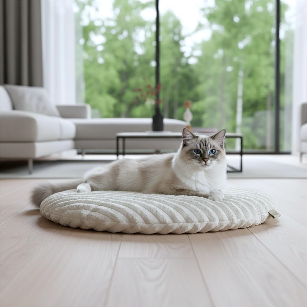 PRASKA Alfombrilla para perros o gatos grandes y pequeños, redonda, diámetro de 55 cm, cama para gatos, manta para gatos