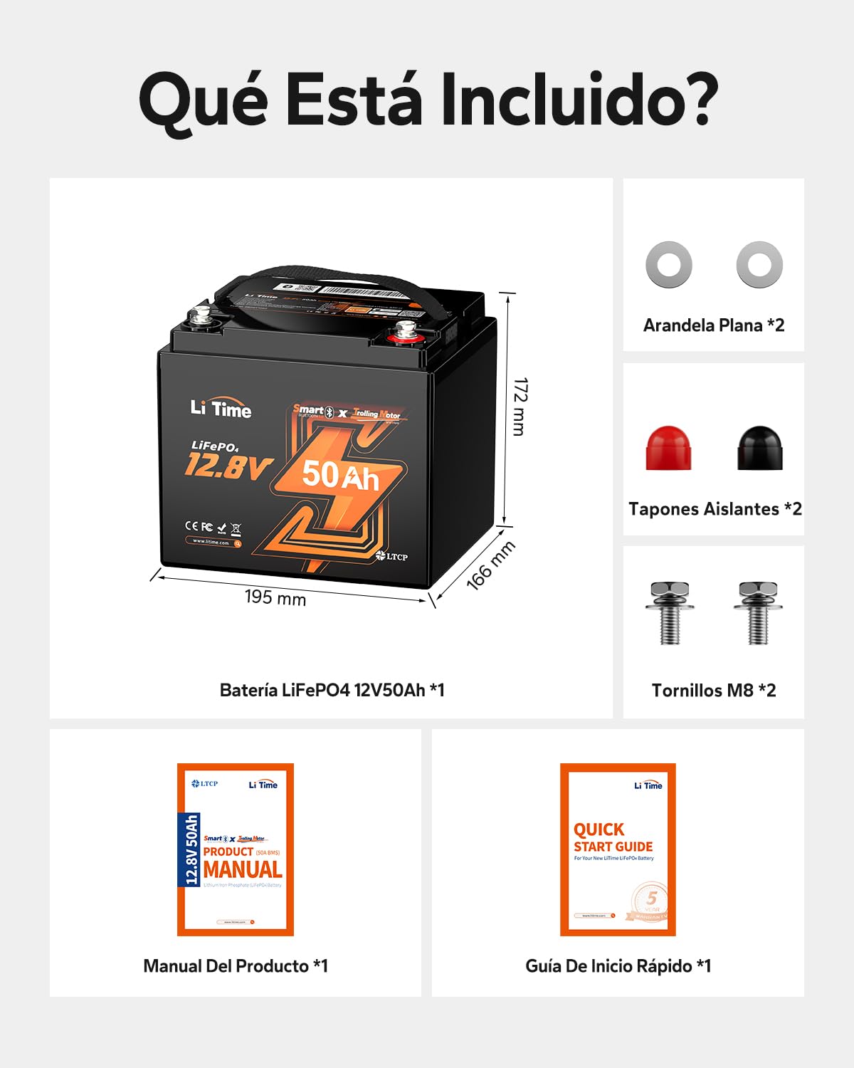 Litime Batería de Litio 12V 50Ah Bluetooth con Protección Baja Temperatura, Baterías LiFePO4 12V 50Ah con 50A BMS, Max 15000+ Ciclos, para Motores Trolling, Barca, Sondas Pesca, Autocaravana, Camper