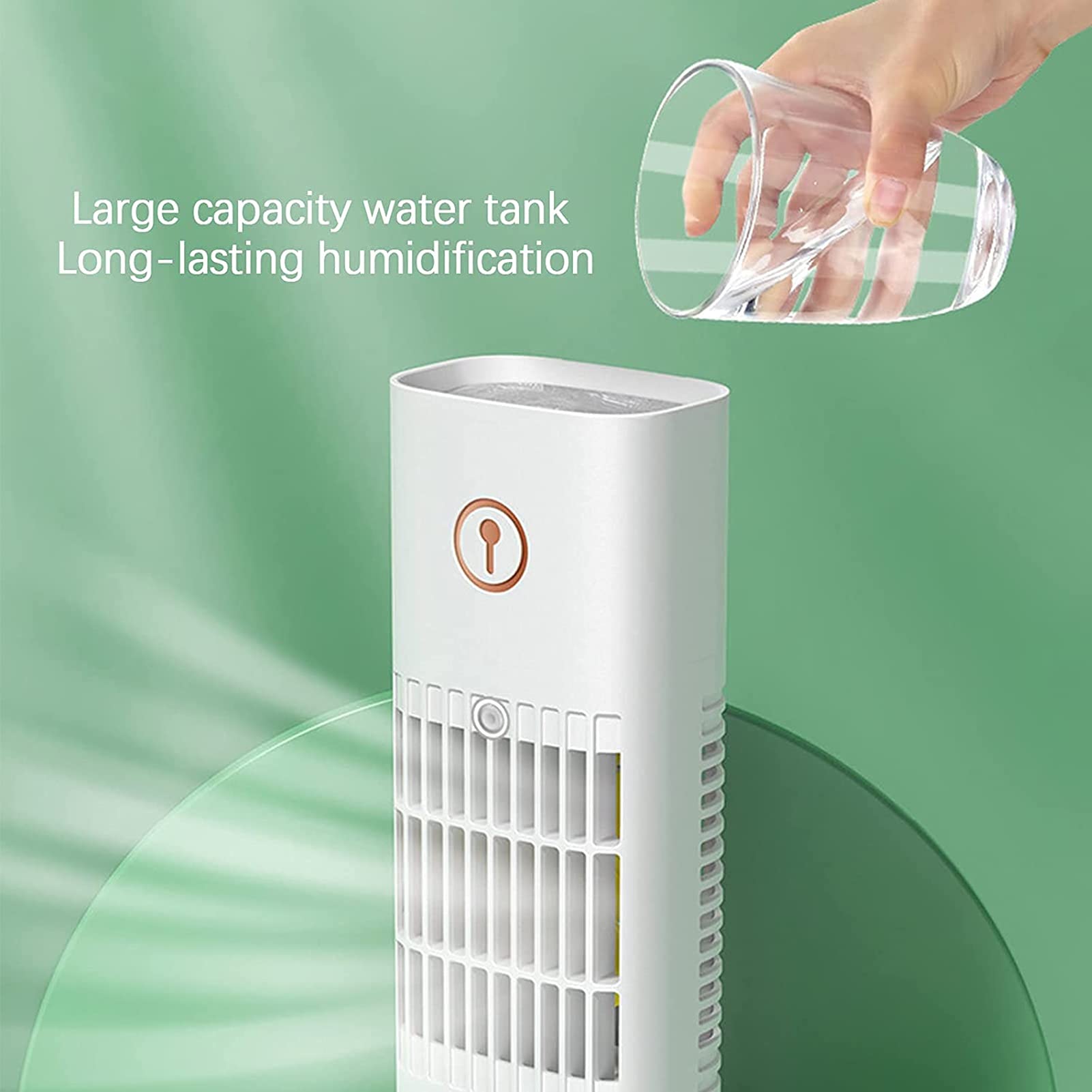 Mini Ventilatore per Aria Condizionata, Ventilatore a Torre, Ventilatore Portatile USB Ricaricabile, con Serbatoio dell'Acqua di Grande capacità da 300 ml, Tre Marce di Sensazione di Vento