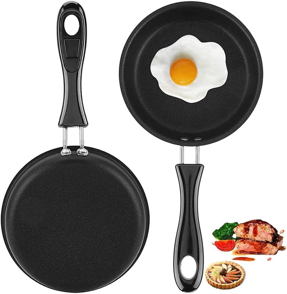Louenth 2 mini sartenes antiadherentes, sartén para huevos fritos, sartén antiadherente para tortilla con mango aislante para asar huevos, tocino, rebanadas de jamón, filetes