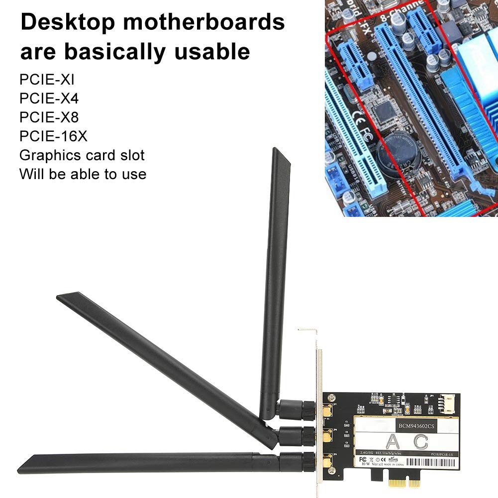Scheda WiFi PCIe, Scheda di Rete Wireless Dual Band 802.11AC 1750Mbps Bluetooth 4.0 con 3 Antenne, Adattatore PCI Express per Desktop PC, 1 Pezzo