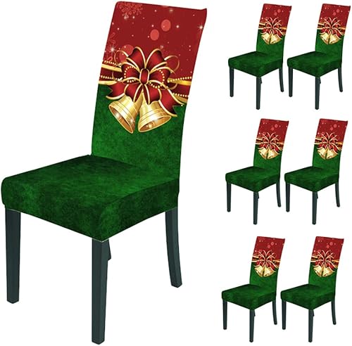 Miniatura 1 de Bnitoam 6 fundas para sillas de comedor navideñas, fundas elásticas con estampado Parsons, protector de asiento para decoración de vacaciones,