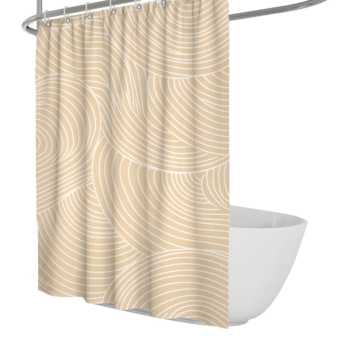 Uiringart Shower Curtains Beige Abstract Swirl Waves W180xl200cm Modern Minimalist Waterproof Machine Washable Bathroom Curtain For Bath Tub With Hook