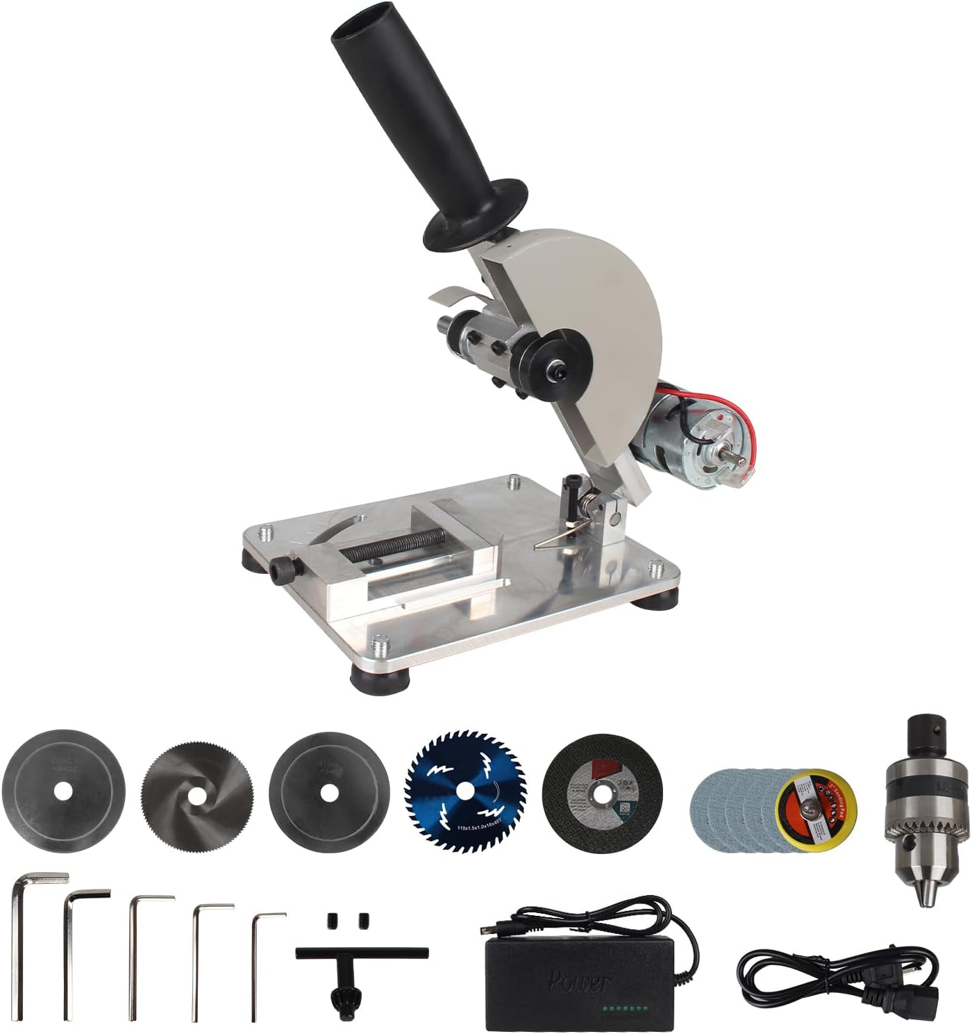 RATTMMOTOR Q08-3 Multipurpose Portable Small Hobby Table Saw Cutting Machine 110V-220V, 0-45° Angle Adjustable, 795 Motor Dual Shaft for Wood, Plastic, Aluminium, Stainless Steel (Deluxe Set)