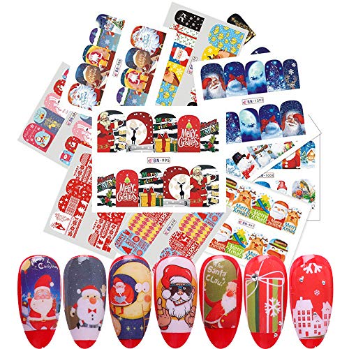 Christmas Nail Art Stickers 48 Sheets Winter Water Transfer Nail Decals Snowflake Snowman Santa Claus Tree Designs Nails Supply Sticker for Women Manicure Tips Decorations Holiday Party Accessories