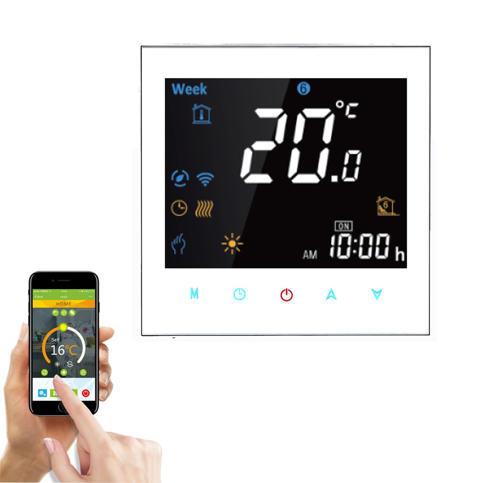 Smart Wifi Termostat Programowalny termostat wody Wyświetlacz LCD Regulator temperatury współpracuje z Alexa Google Home IFTTT 5A 95~245VAC, biały panel koloru czcionki (regulowana jasność)