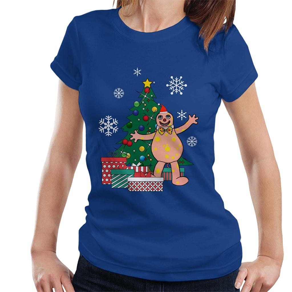 Cloud City 7 Women's Royal Blue Mr Blobby Around The Christmas Tree T-Shirt