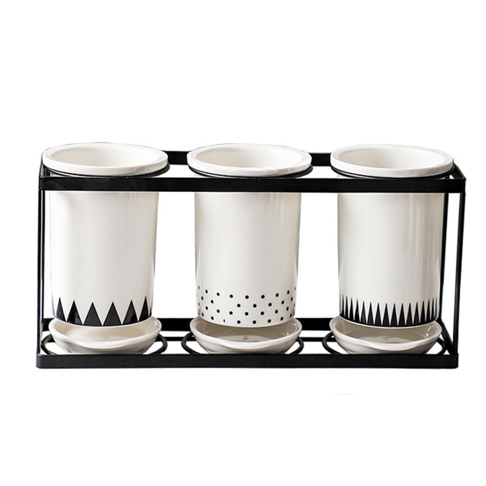 Dxcaicc 2-Piece Ceramic Silverware Caddy with Metal Rack,Utensil Organizer with Drain Tray,Cutlery Storage Organizer for Kitchen Countertop,C