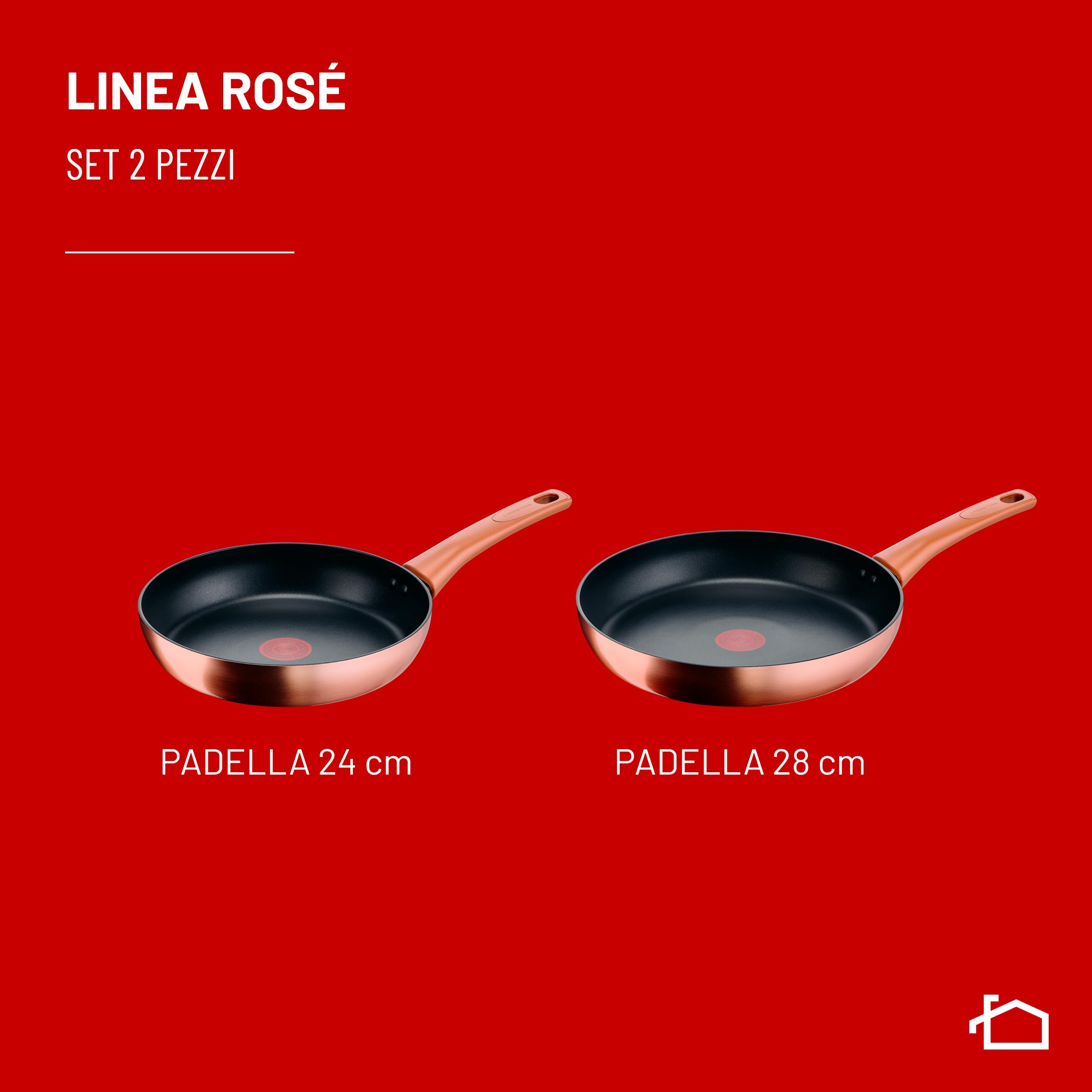 Lagostina Rosé, Set di 2 Padelle Antiaderenti Ø 24/28 cm, Rivestimento Titanium, Indicatore di Calore Thermo-Signal, Manico Rivettato, Compatibile con Induzione, Colore Oro Rosa