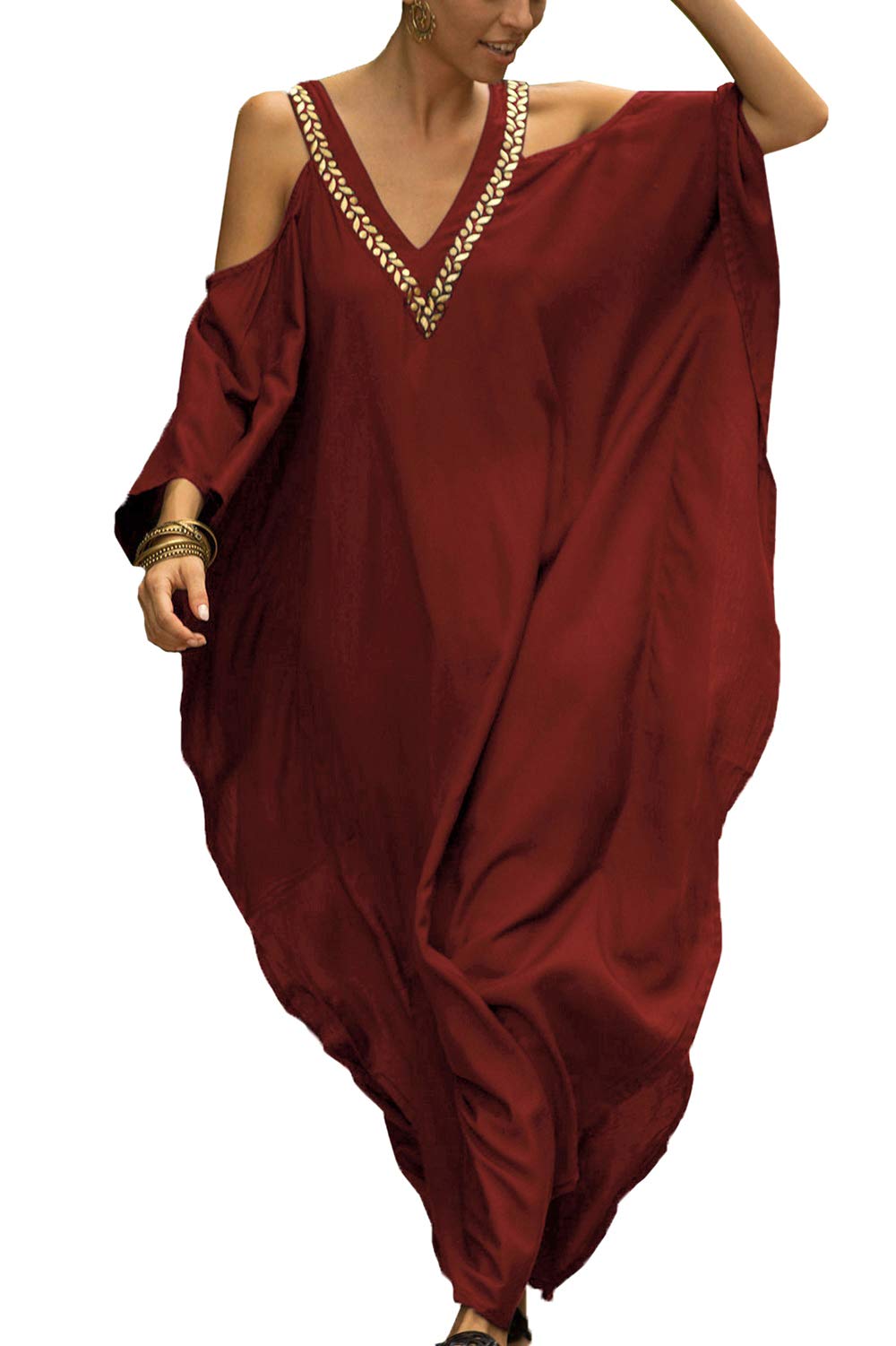 YouKD Vestido Largo Bohemio con Caftán Largo de Verano para Mujer Bata de Playa Talla Grande Kimono Talla Única