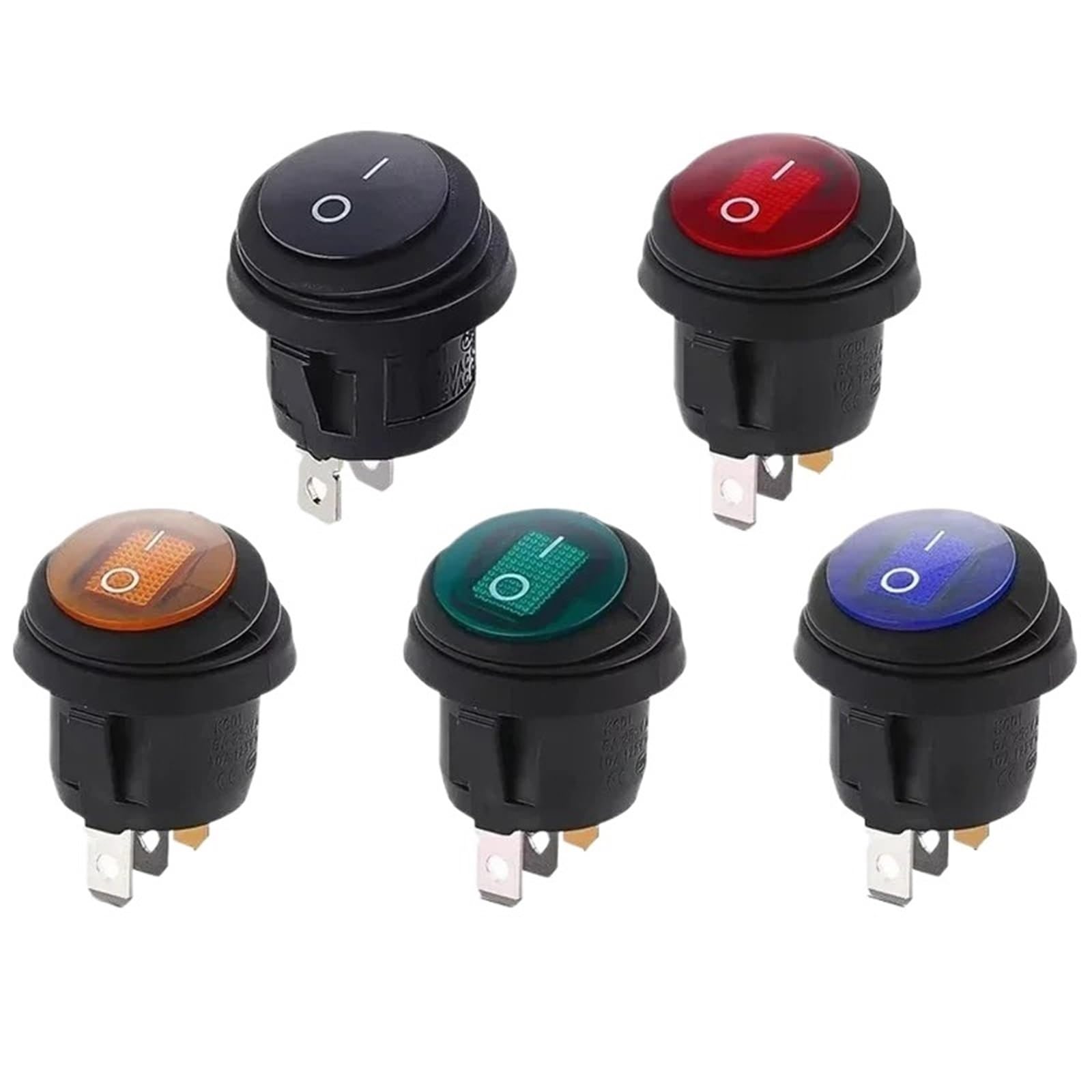 Interrupteur rond SPST 3 broches, interrupteur à bascule 6A 10A 250V 125V AC LED