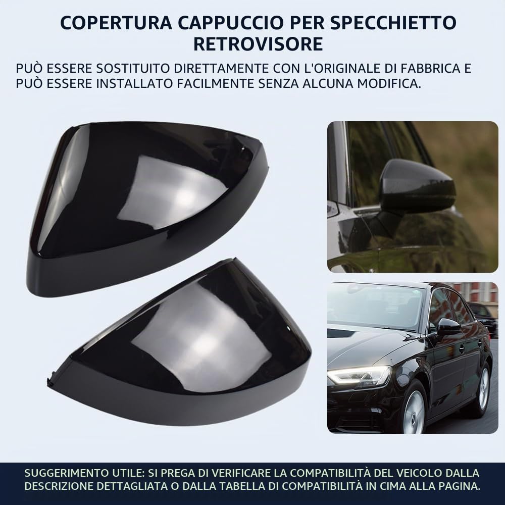 1 paio copri specchietto retrovisore copri specchietto retrovisore adatto per A3 S3 8V RS3 2013-2019 (nero brillante)