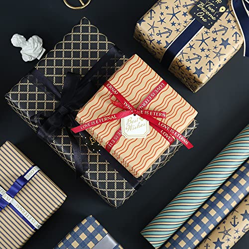 Gift Wrapping Paper, Birthday Wrapping Paper Set 6 X Recyclable Gift Wrap Sheets with 1 Gift Sticker, 1 Double-Side Tape, 2 Kraft String & Ribbon, Ideal for Birthdays, DIY, Party or Wedding Gift - Image 6