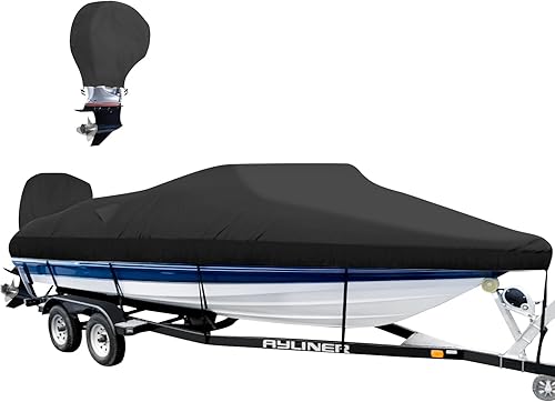 Funda para barco de 16 a 18 pies con cubierta de motor, impermeable, 900D, resistente a la decoloración, solución de tinte, lona marina remolcable