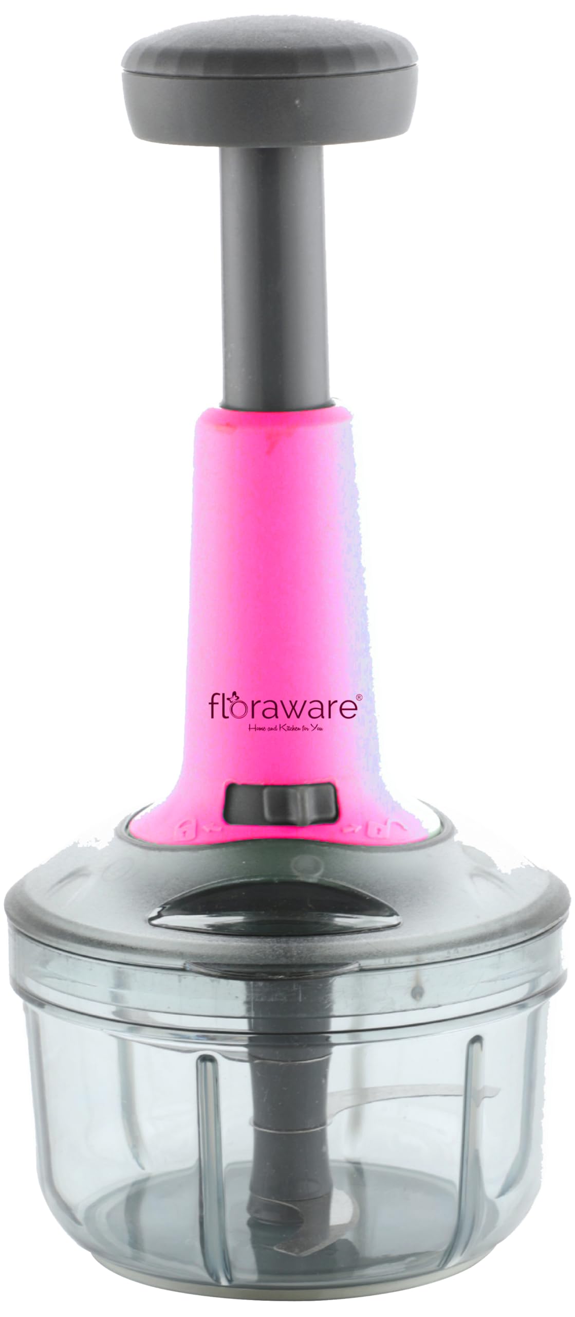 Floraware Round Food Chopper Steel Large Manual Hand-Press Vegetable Chopper Mixer Cutter to Cut Onion, Salad, Tomato, Potato (Pink, 600ML)