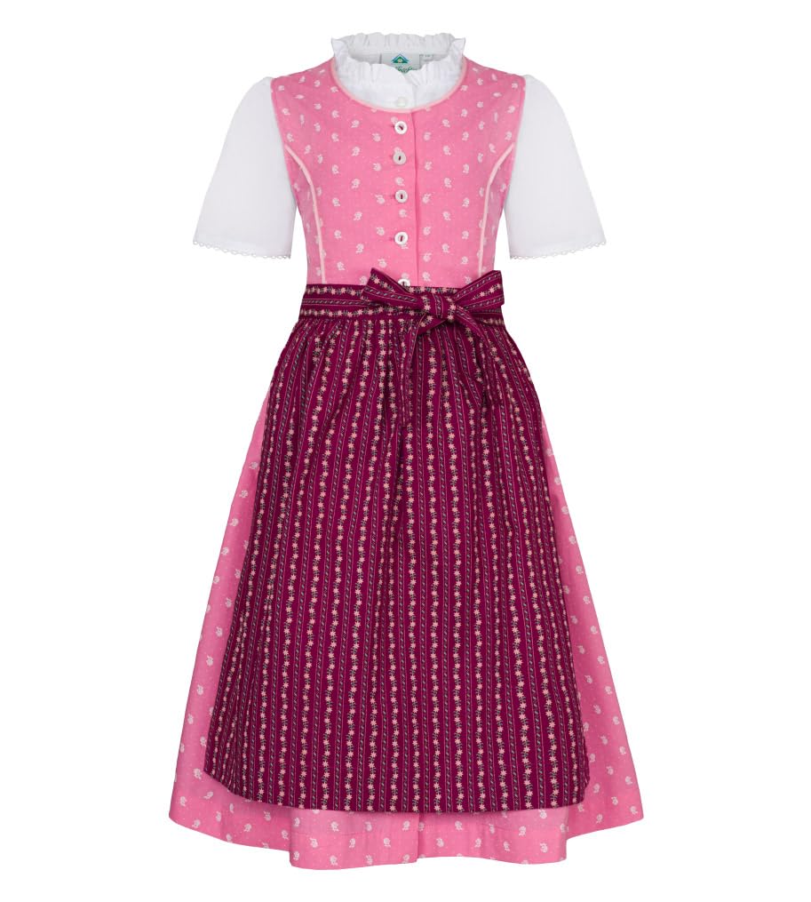 Isar-Trachten Dirndl 3 pezzi vestito camicetta grembiule per ragazze Oktoberfest Kirchweih matrimonio domenica gita con motivo floreale