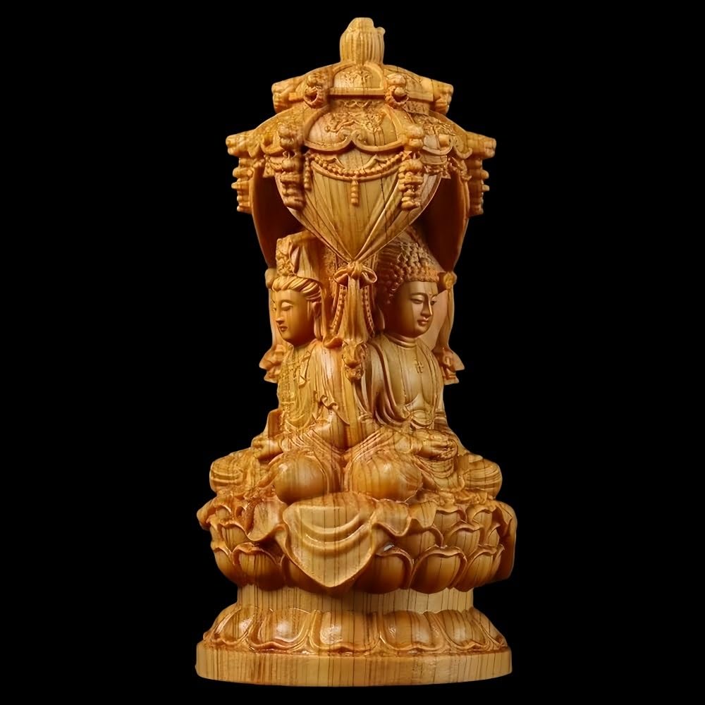 Amazon｜仏像 観音菩薩 木彫り 観音像 三聖塔 観音菩薩 装飾品