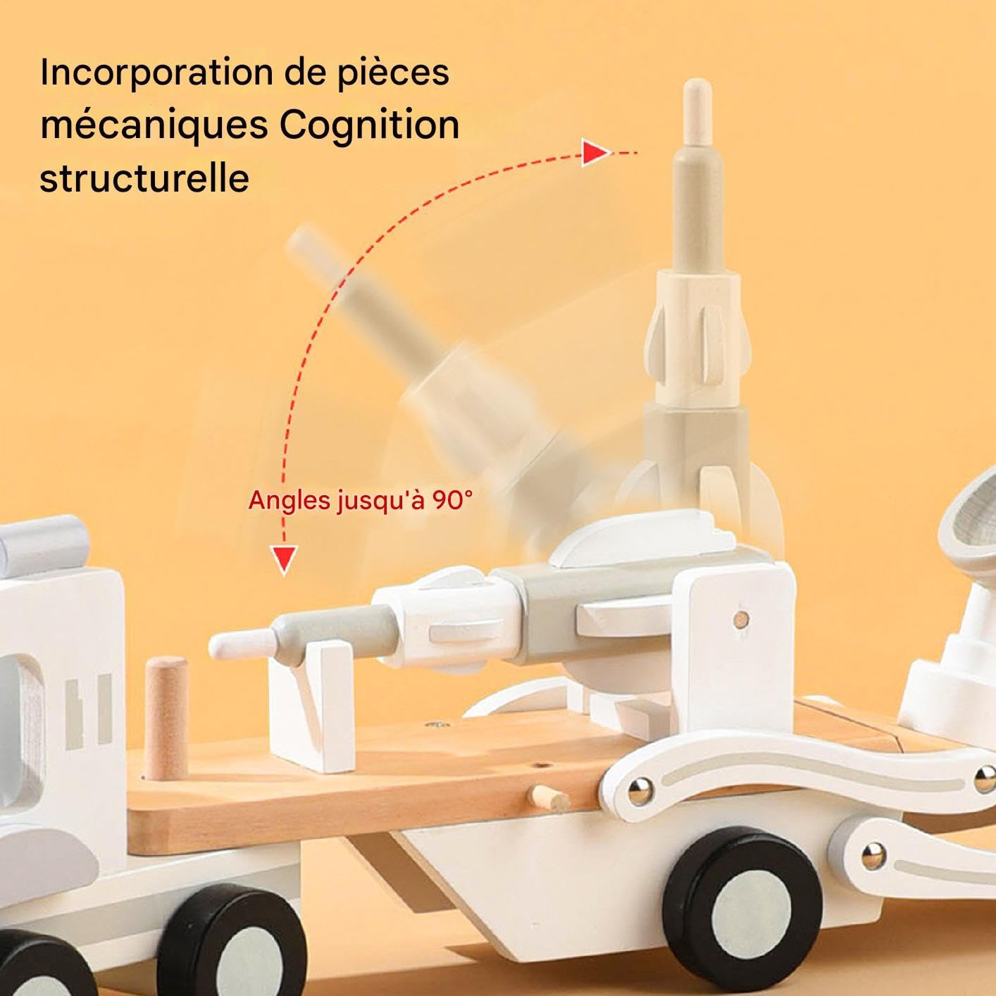 Camión Transportador Modelo de Transporte de Cohete de Madera Desmontable | Juguete De Remolque De Coches para Niños y Niñas y Juegos de Cumpleaños y Vehículos