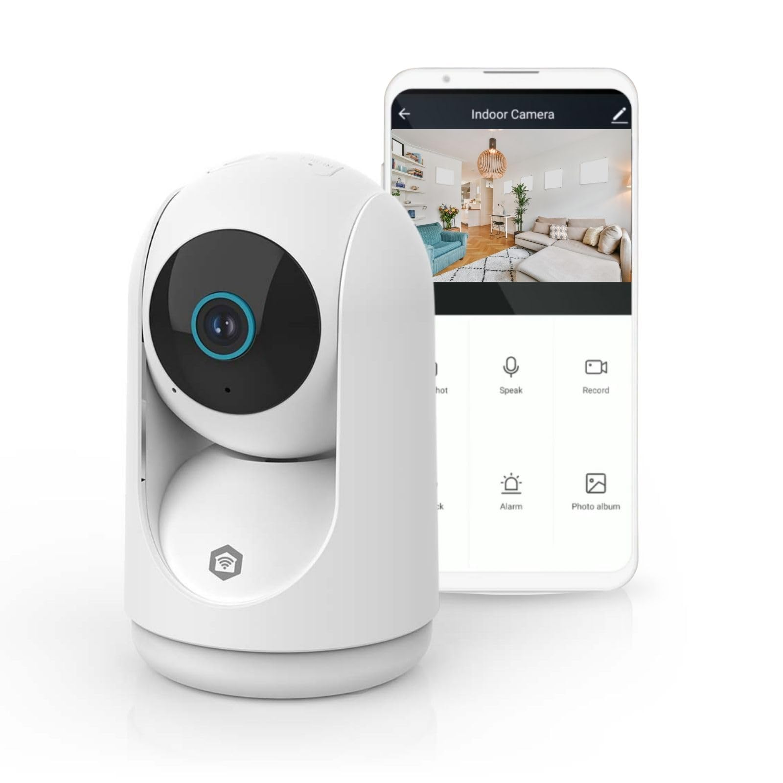 Nedis WIFICI23CWT | Telecamera Wi‑Fi smart da interno con rotazione Pan Tilt | 3MP HD | Visione notturna | Rilevamento movimento | Audio bidirezionale | Bianca