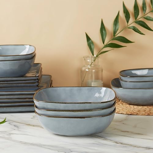 Miniatura 5 de famiware Juego de 4 cuencos grandes para pasta, cuencos cuadrados con diseño de océano, cuencos grandes para pasta, aptos para microondas y