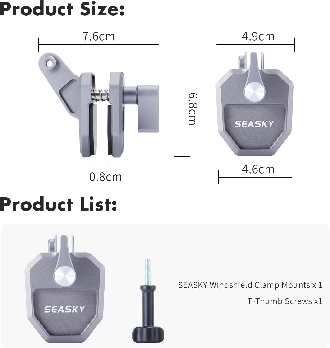 SEASKY M02 Motorbike Motorcycle Windscreen Clamp Mount Accessories All Aluminum CNC for Gopro Hero 13 12 11 10 9 8 7 for DJI Action 6 5 4 3 2 for insta360 Ace Pro 2 Sports Action Camera
