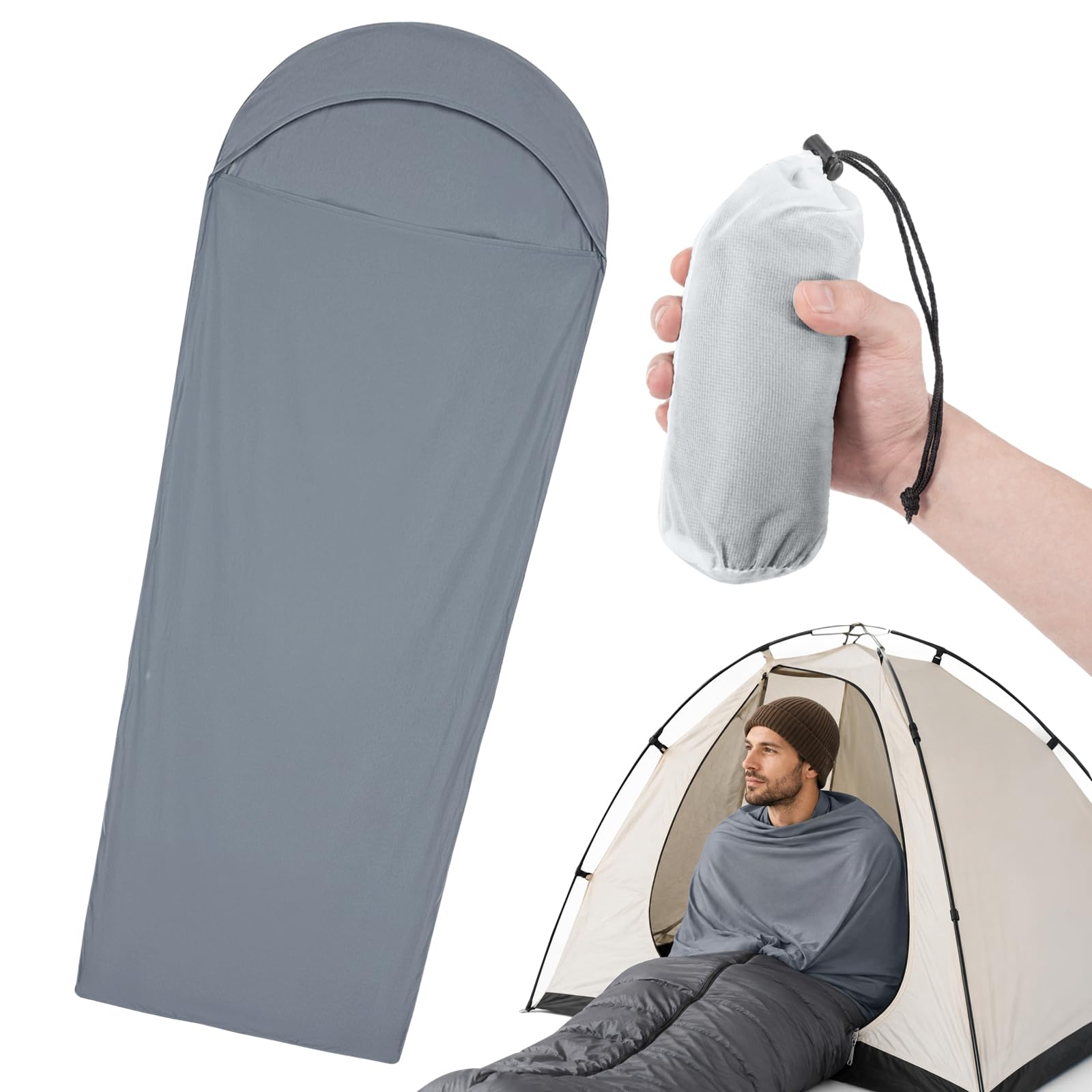 Nylon Sleeping Bag Liner – 128g Ultralight Travel Sheet with Small Pack Size, Lightweight Inner Sleeping Bag for Backpacking, Hostels, Huts & Camping (Blue)