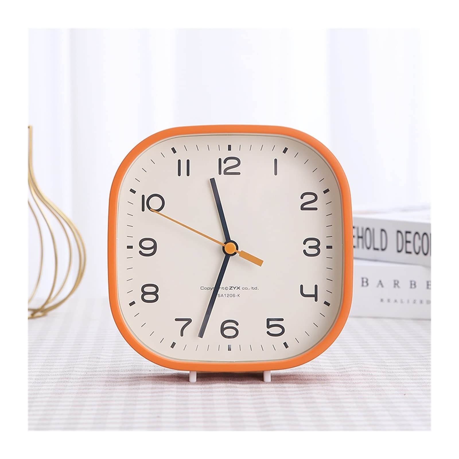 S5b8W3g7 Mantel Clocks Simple and Fashionable Small Table Clock Holder with Dual-purpose Silent Bedroom Bedside Desk Decorate(Orange)