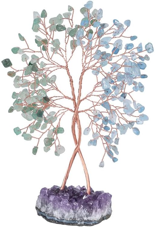 Árbol de la vida de cristal curativo natural sobre base de racimo de amatista, hecho a mano, decoración para el hogar y la oficina, árbol de dinero