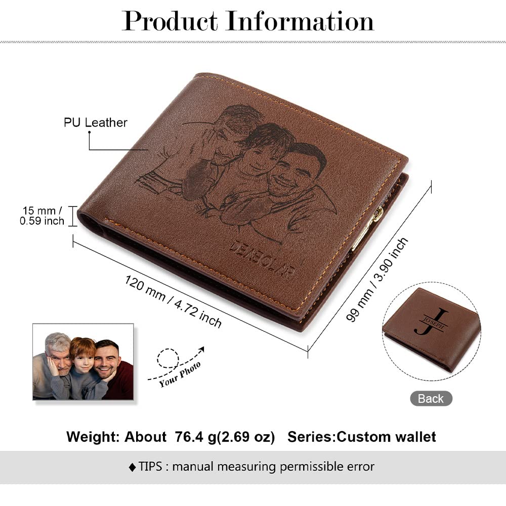 Glooraca Father's Day Gifts for Dad,Personalized Wallet for Men Custom Names Wallet for Husband Engraved Photo Wallet for Friends (Color 1)