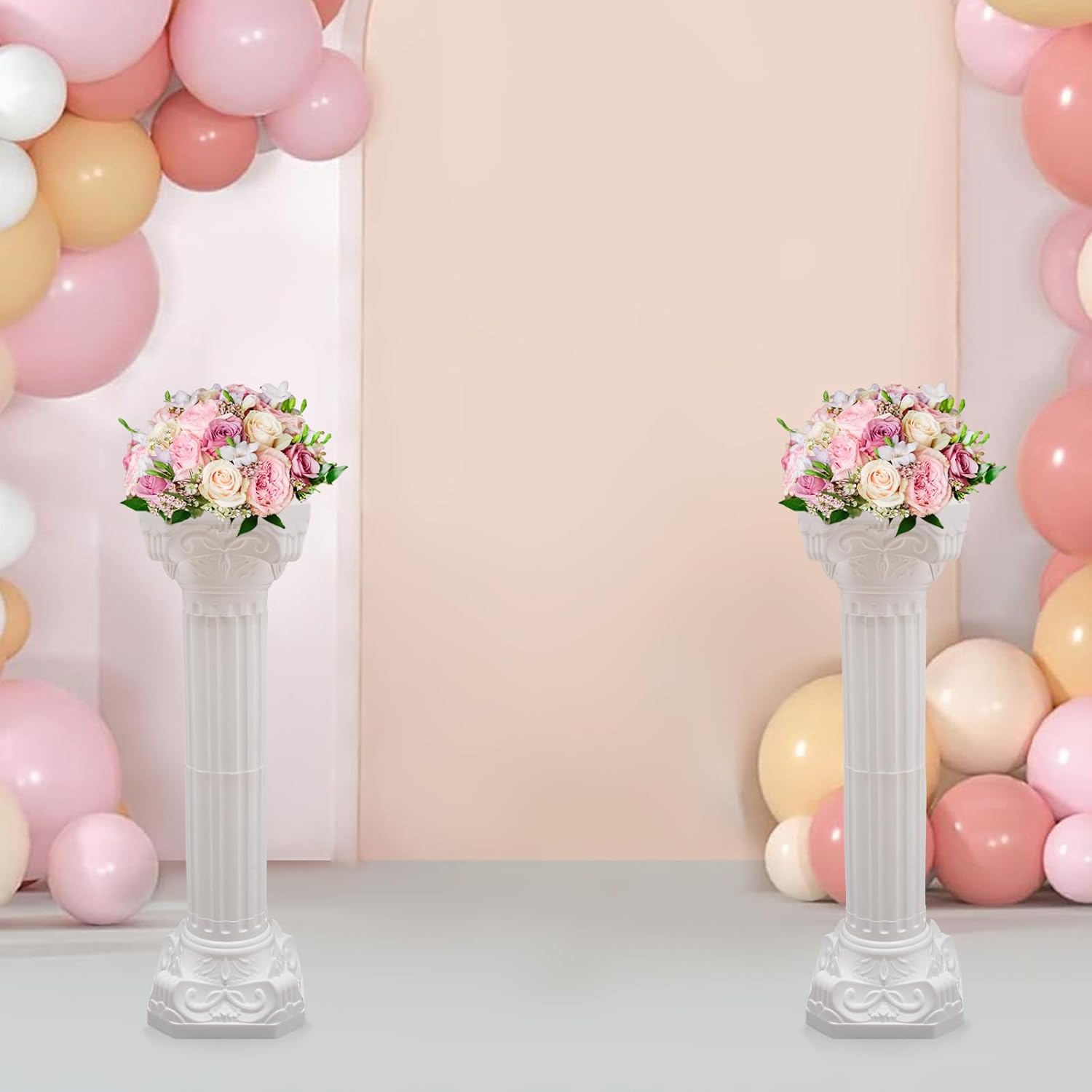 2PACK Roman Pillars Venetian Wedding Columns White Decorative Wedding Party Display Rack Tall Flower Floral Wedding Party Event Road Decorative Pedstal Stand