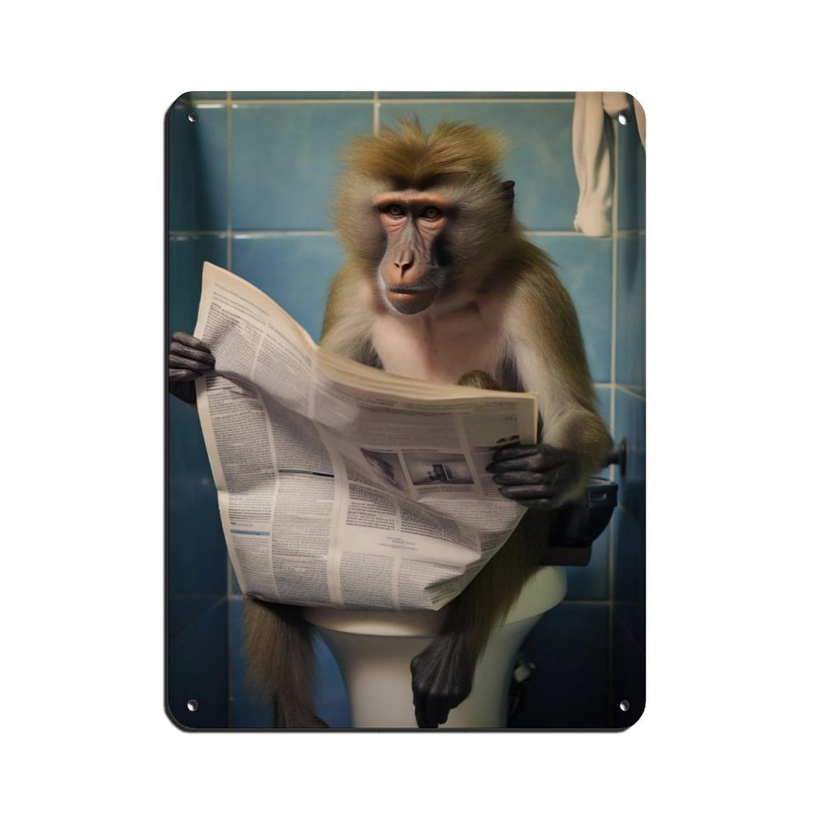 Lxwnze 30L X 40W Cm Mandrill Monkey Sitting On The Toilet Reading A Newspaper (2) Tin Sign Vintage Metal Pub Club Cafe Bar Home Wall Art Decoration Poster Retro 12X16inch(30X40cm)
