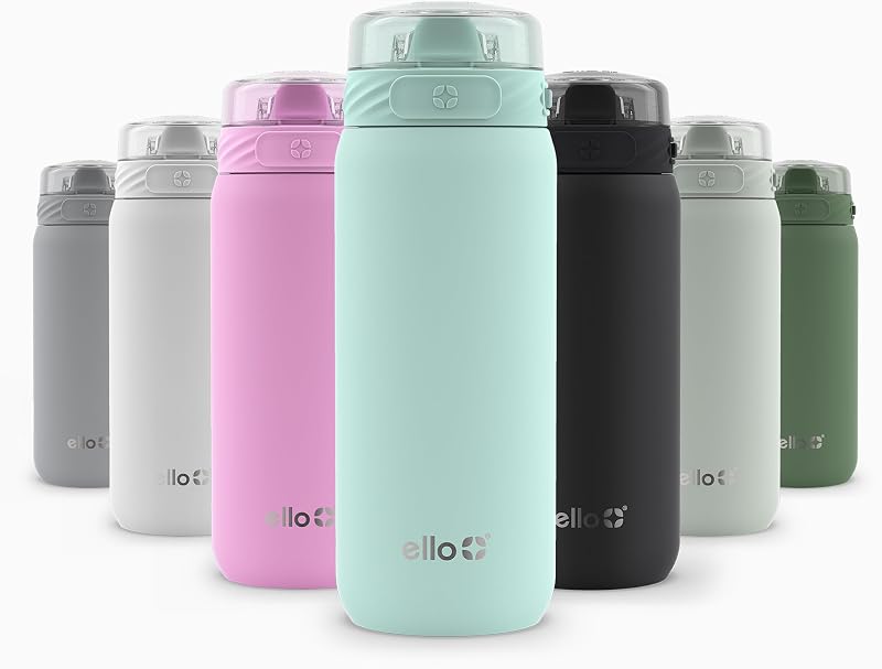 Ello Cooper Botella de agua para niños de acero inoxidable con aislamiento de 18 oz y pajita, Yucca | Botella de agua para niños a prueba de fugas con pajita y asa de transporte. Sin BPA, mantiene las bebidas frías las 23 horas, apto para mochilas para la escuela.