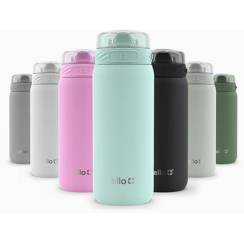 Ello Cooper 18oz Kids Stainless Steel Water Bottle with Straw and Carry Handle, Double Walled and Vacuum Insulated Metal, Leak Proof Locking Lid with Soft Silicone Spout, Reusable, BPA Free, Yucca