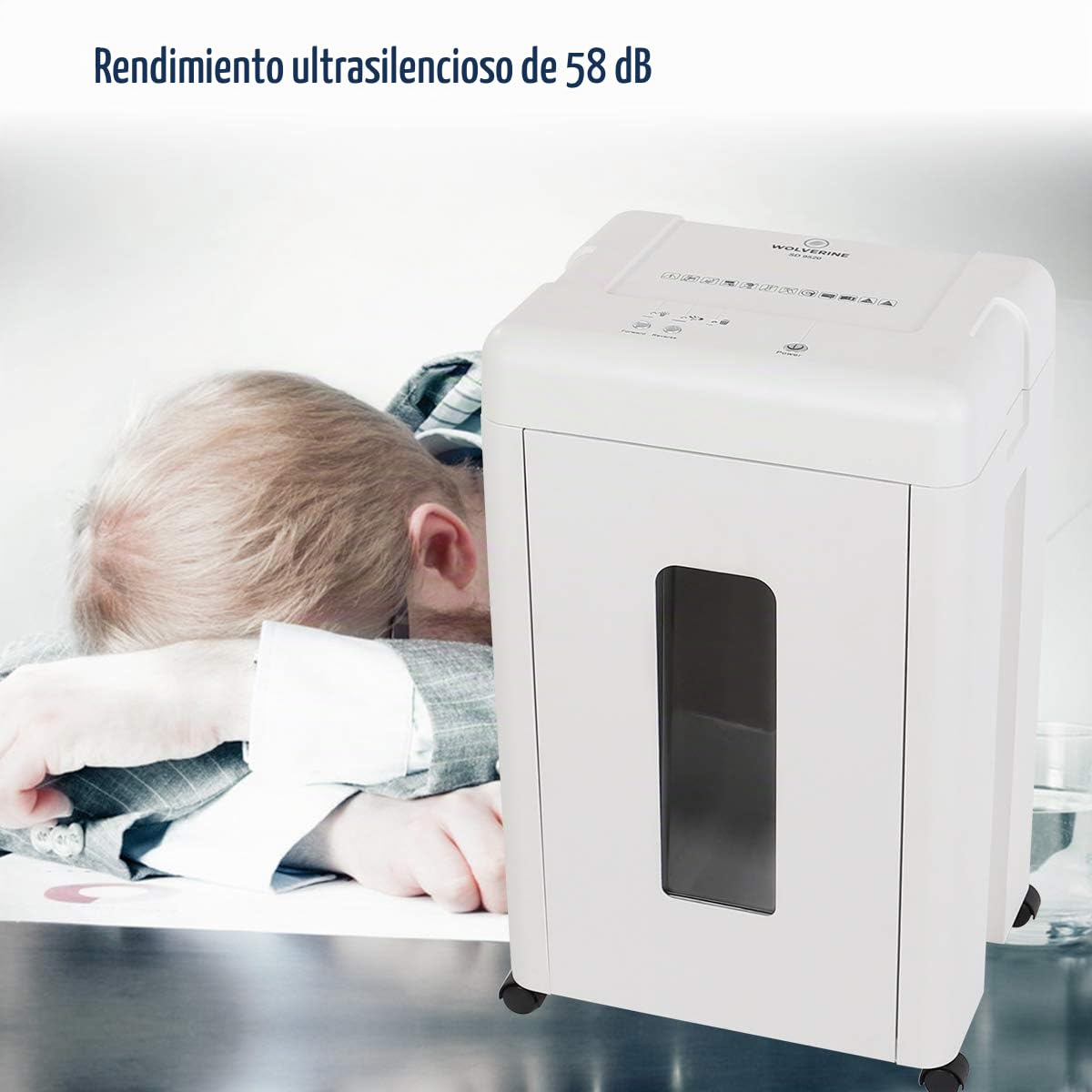 WOLVERINE SD9520 Destructora P5 súper microcorte, 15 Hojas, ultrasilenciosa, Blanco
